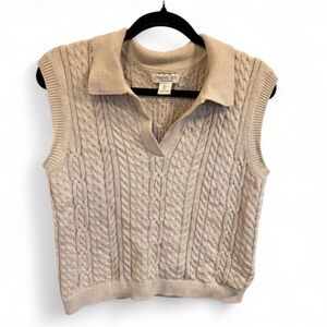 Rachel Zoe Preppy Beige Cable Knit V-Neck Sweater Vest